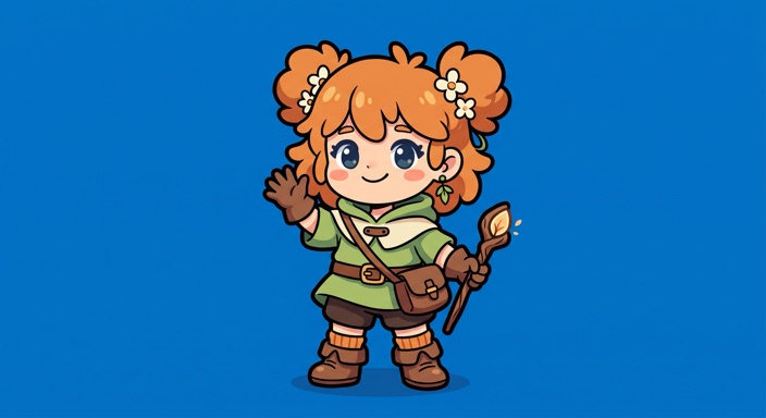 Generated image for recipe 5: a chibi character in flat colors on a blue background